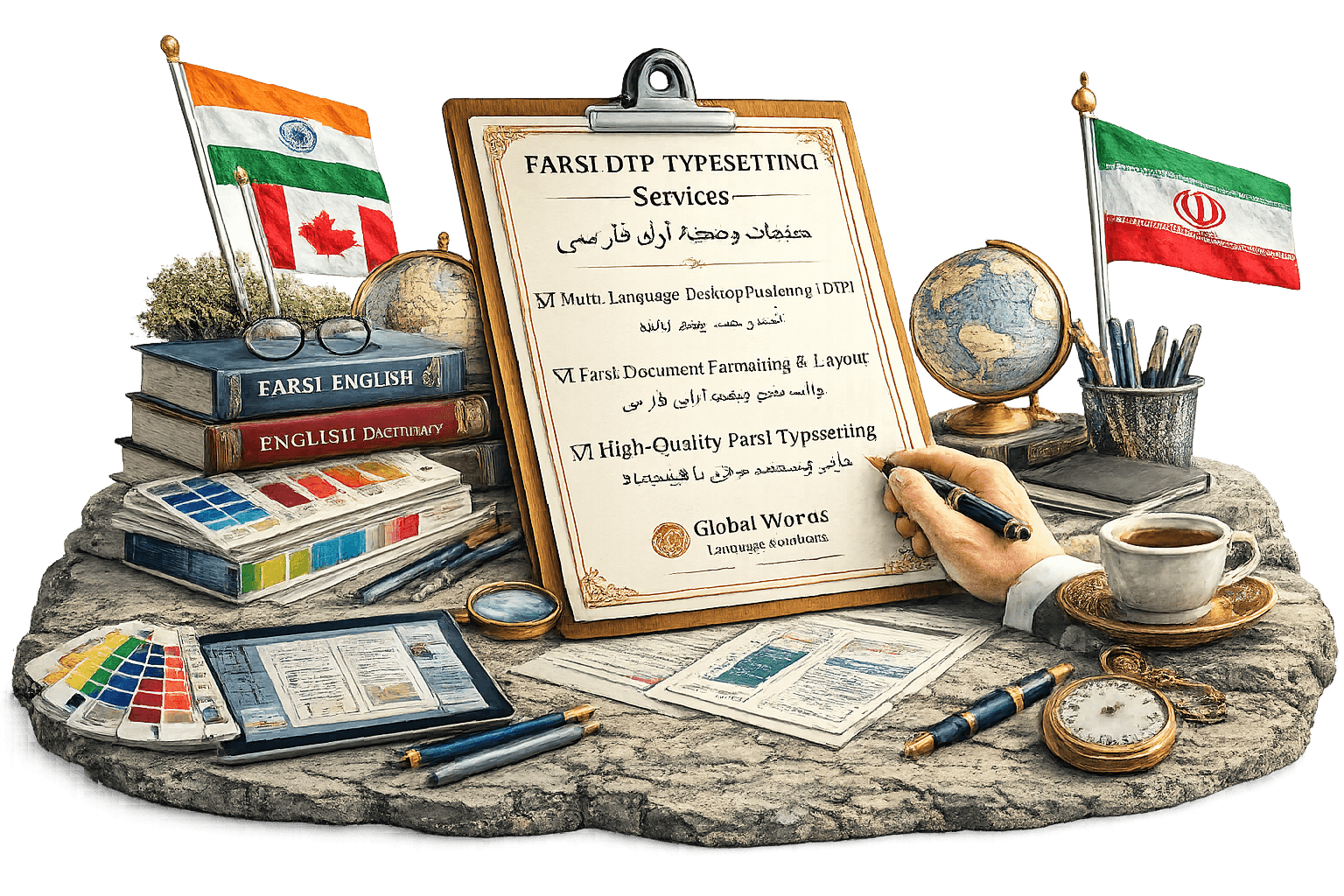 Professional Farsi DTP Typesetting Services for multilingual desktop publishing, Persian document formatting, and high-quality typesetting solutions.