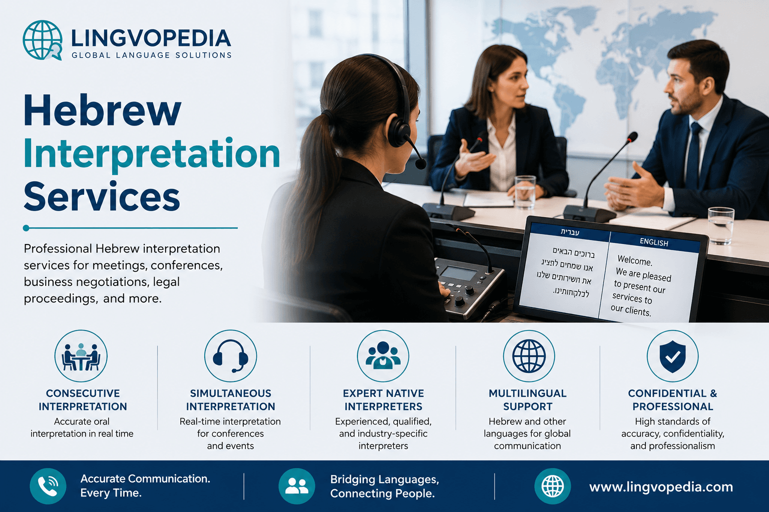 Professional Hebrew Interpretation Services for Conferences, Meetings, Legal Proceedings, and Business Communication