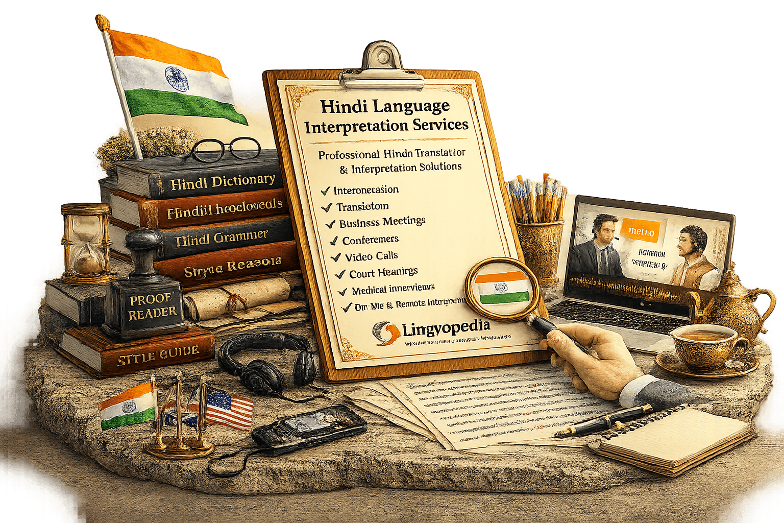 Professional Hindi Language Interpretation Services by Lingvopedia for conferences, business meetings, legal hearings, medical consultations, and remote interpretation solutions.