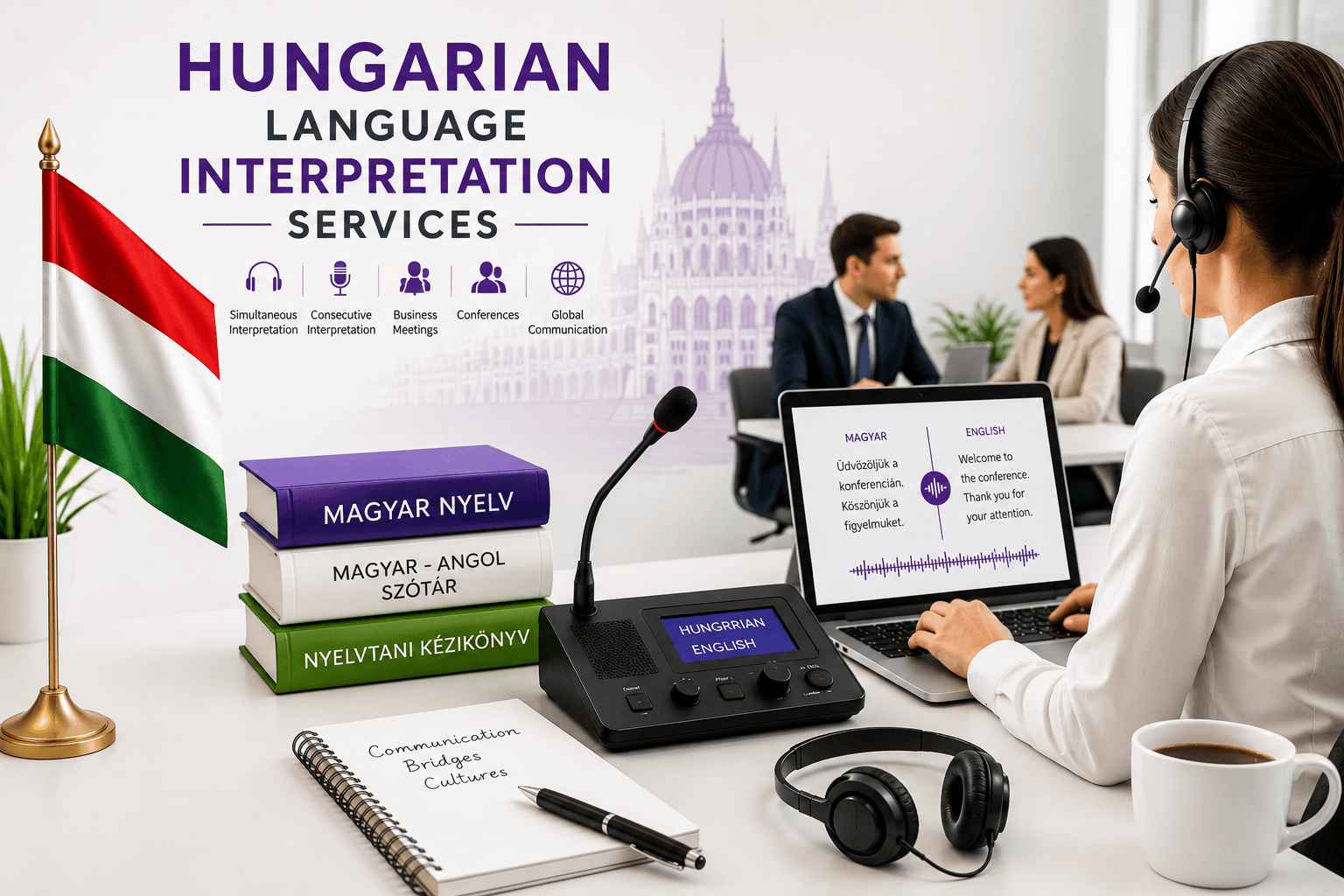 Hungarian Language Interpretation Services for business meetings, conferences, legal proceedings, healthcare consultations and multilingual communication.