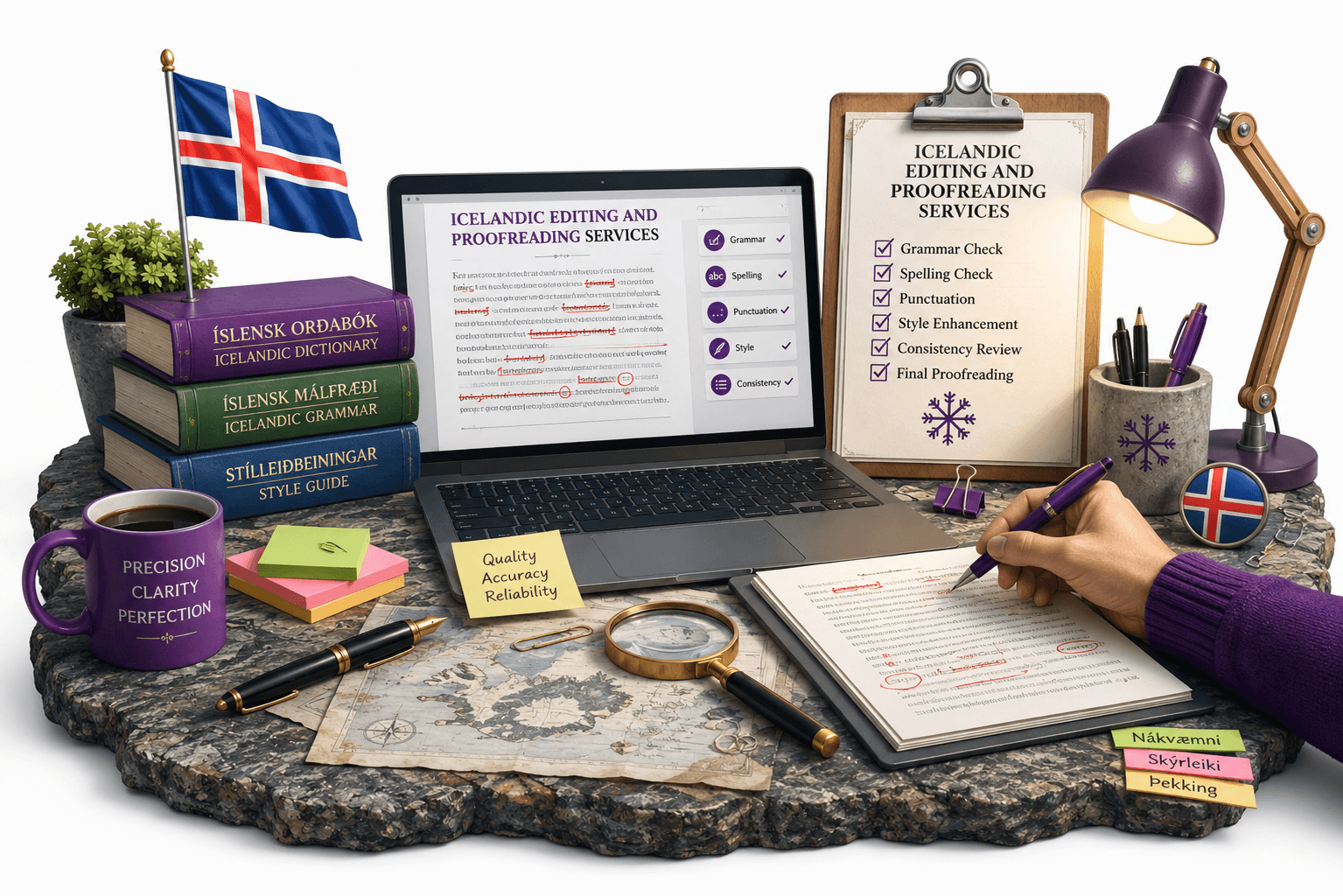 Icelandic Editing and Proofreading Services with native Icelandic proofreaders, grammar checking, document editing, language review, and quality assurance by Lingvopedia.