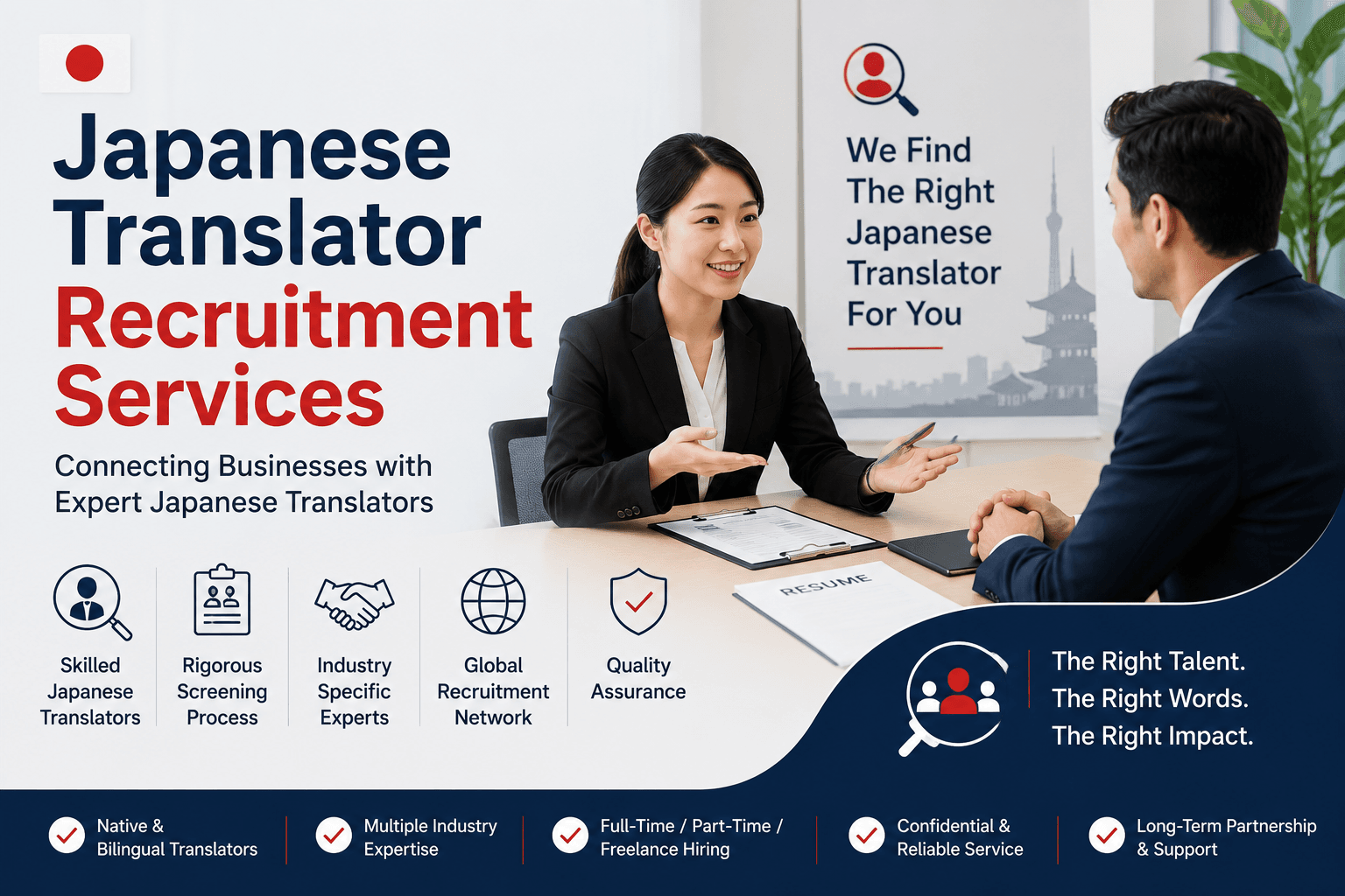 Japanese Translator Recruitment Services for hiring native Japanese translators, linguists, interpreters, and localization professionals