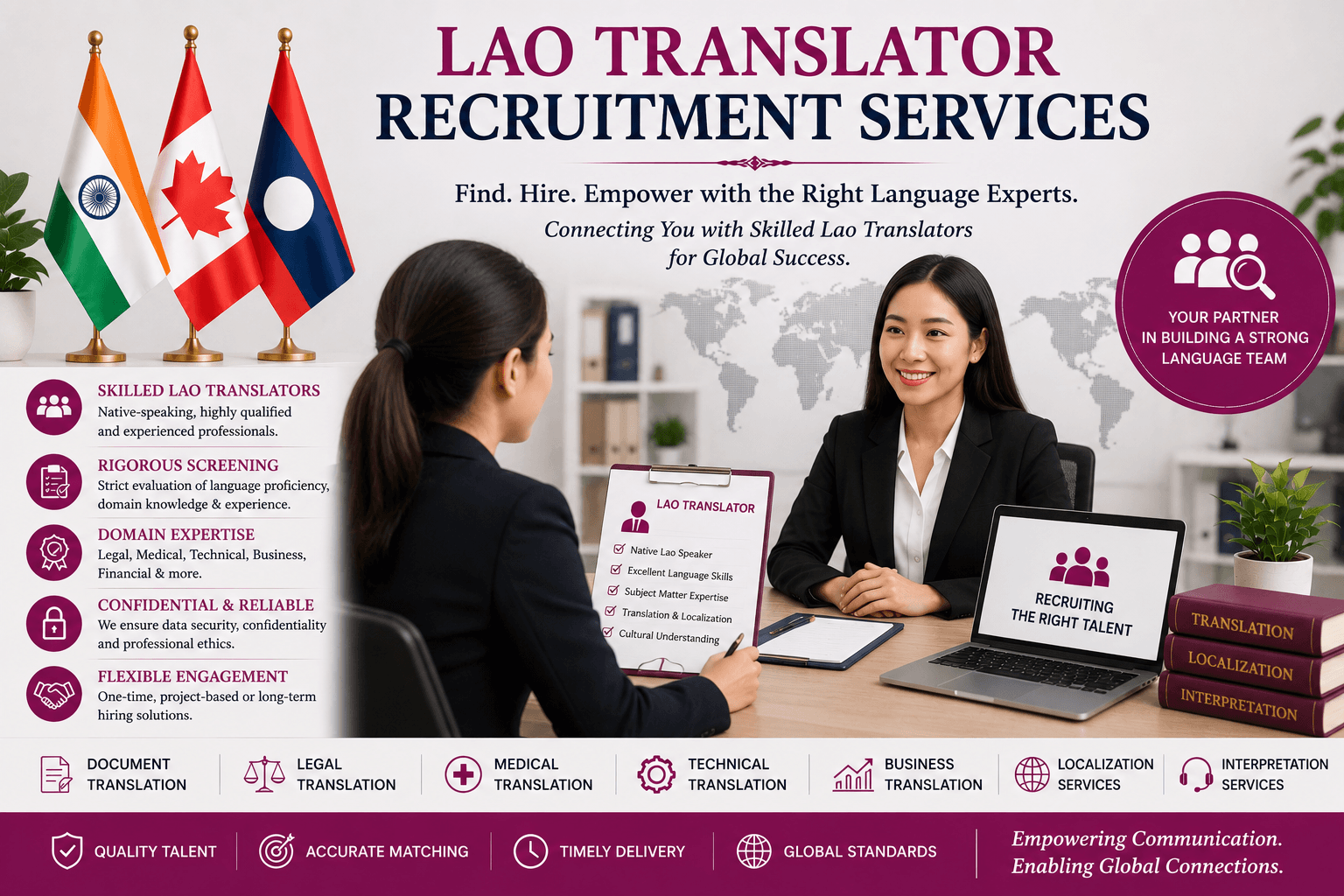 Lao Translator Recruitment Services by Lingvopedia for hiring qualified Lao language translators, interpreters, and localization professionals.
