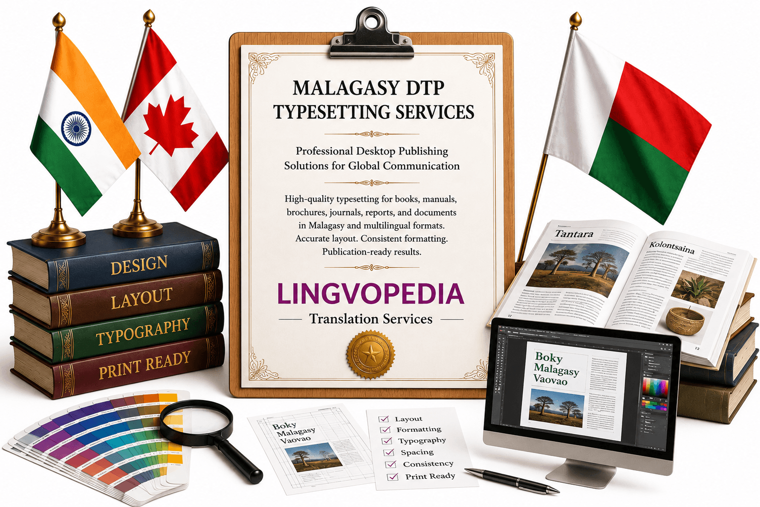 Professional Malagasy DTP Typesetting Services for books, brochures, manuals, reports, and multilingual publishing projects.