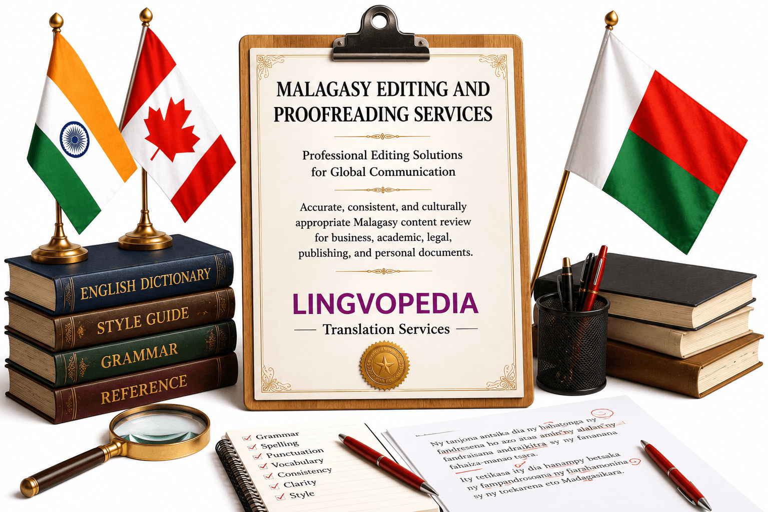 Professional Malagasy Editing and Proofreading Services for business, academic, legal, and publishing documents by Lingvopedia.