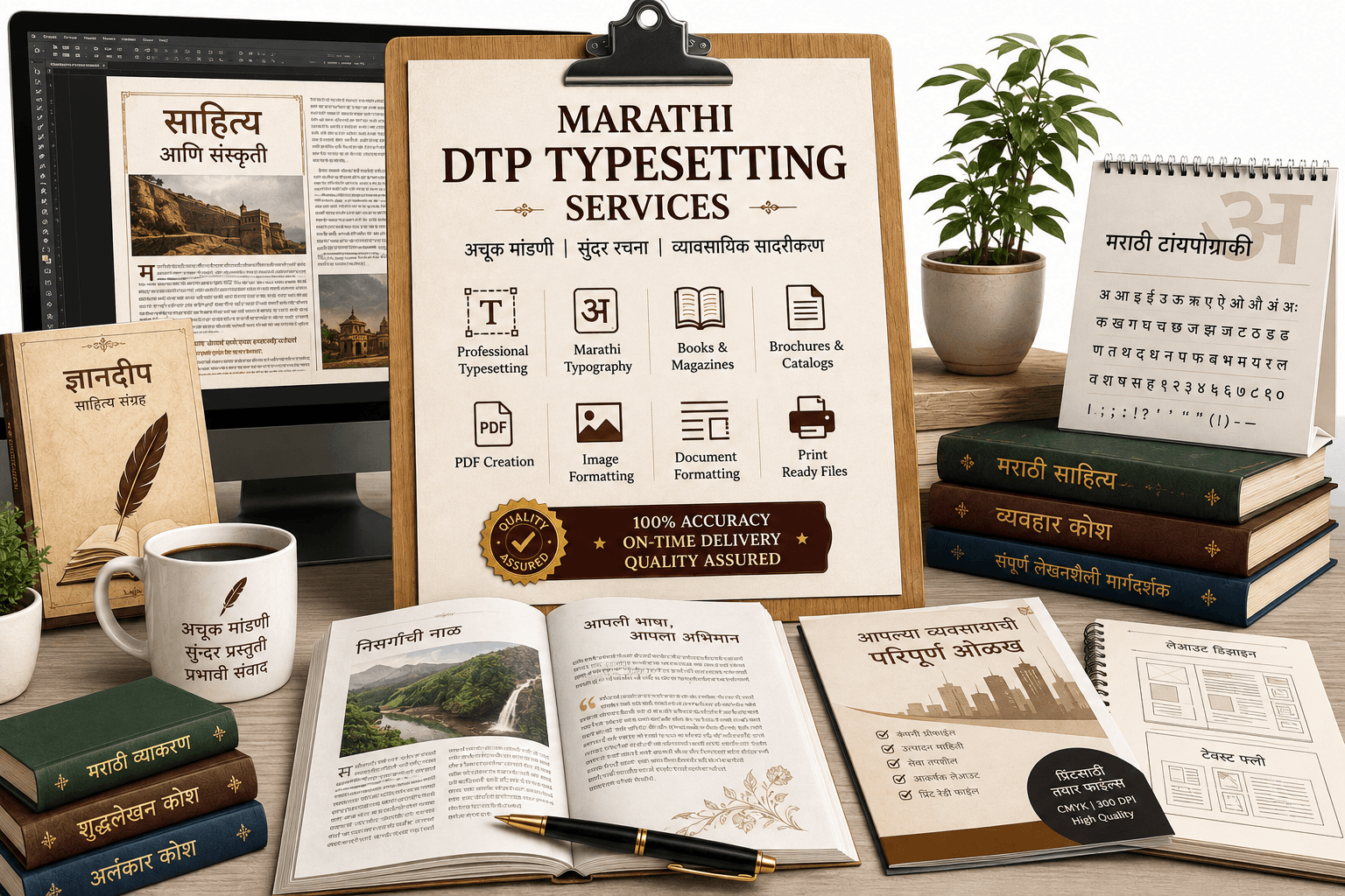 Professional Marathi DTP Typesetting Services for books, brochures, magazines, catalogs, manuals, and print-ready publishing projects.