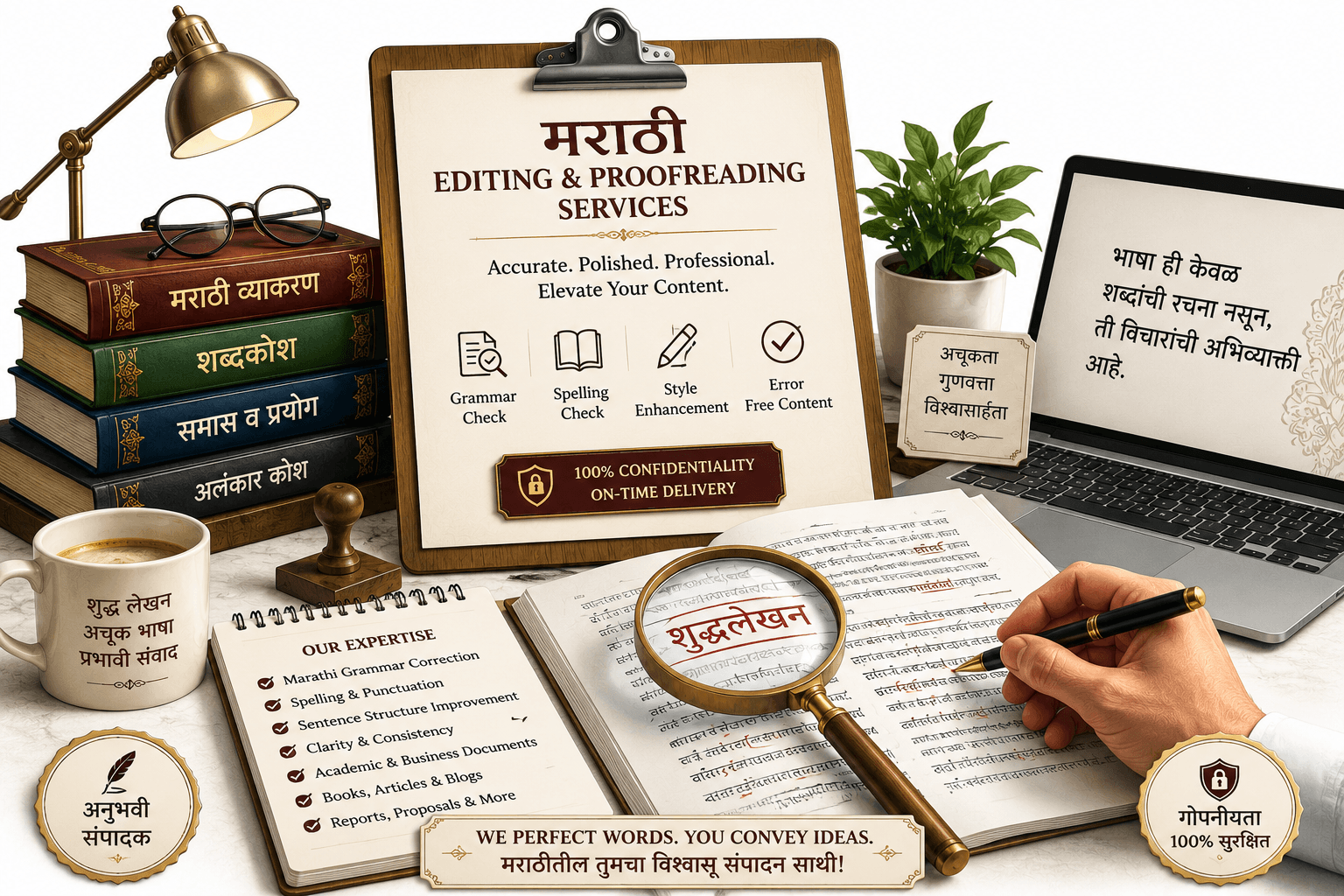 Professional Marathi Editing and Proofreading Services for grammar correction, spelling review, content refinement, and quality assurance by Lingvopedia.