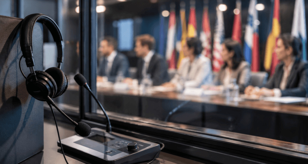Professional interpretation services for multilingual conferences, business meetings, and international communication.