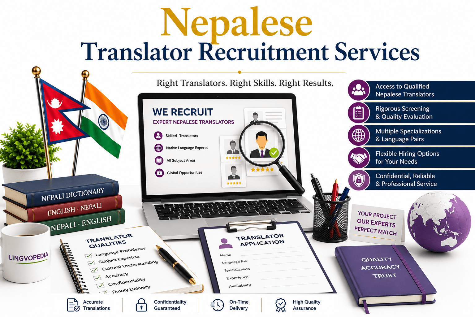 Professional Nepalese Translator Recruitment Services by Lingvopedia for hiring certified native Nepalese translators, linguists, interpreters and localization experts.
