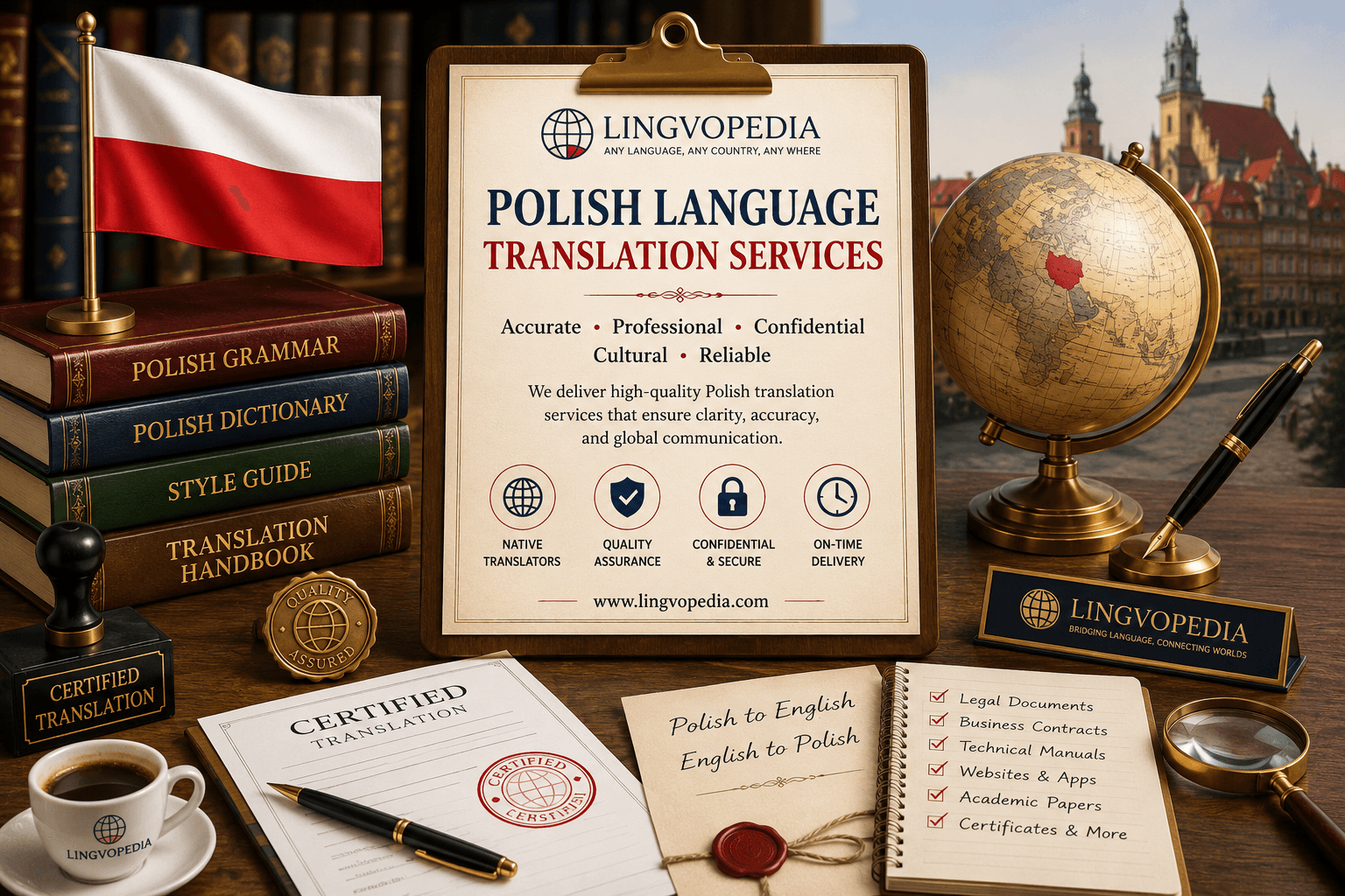 Professional Polish Language Translation Services by Lingvopedia for legal, medical, technical, business, certified, and website translation.