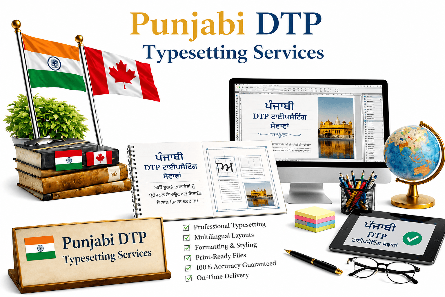 Professional Punjabi DTP Typesetting Services for brochures, books, manuals, certificates, marketing materials, and multilingual print-ready documents.
