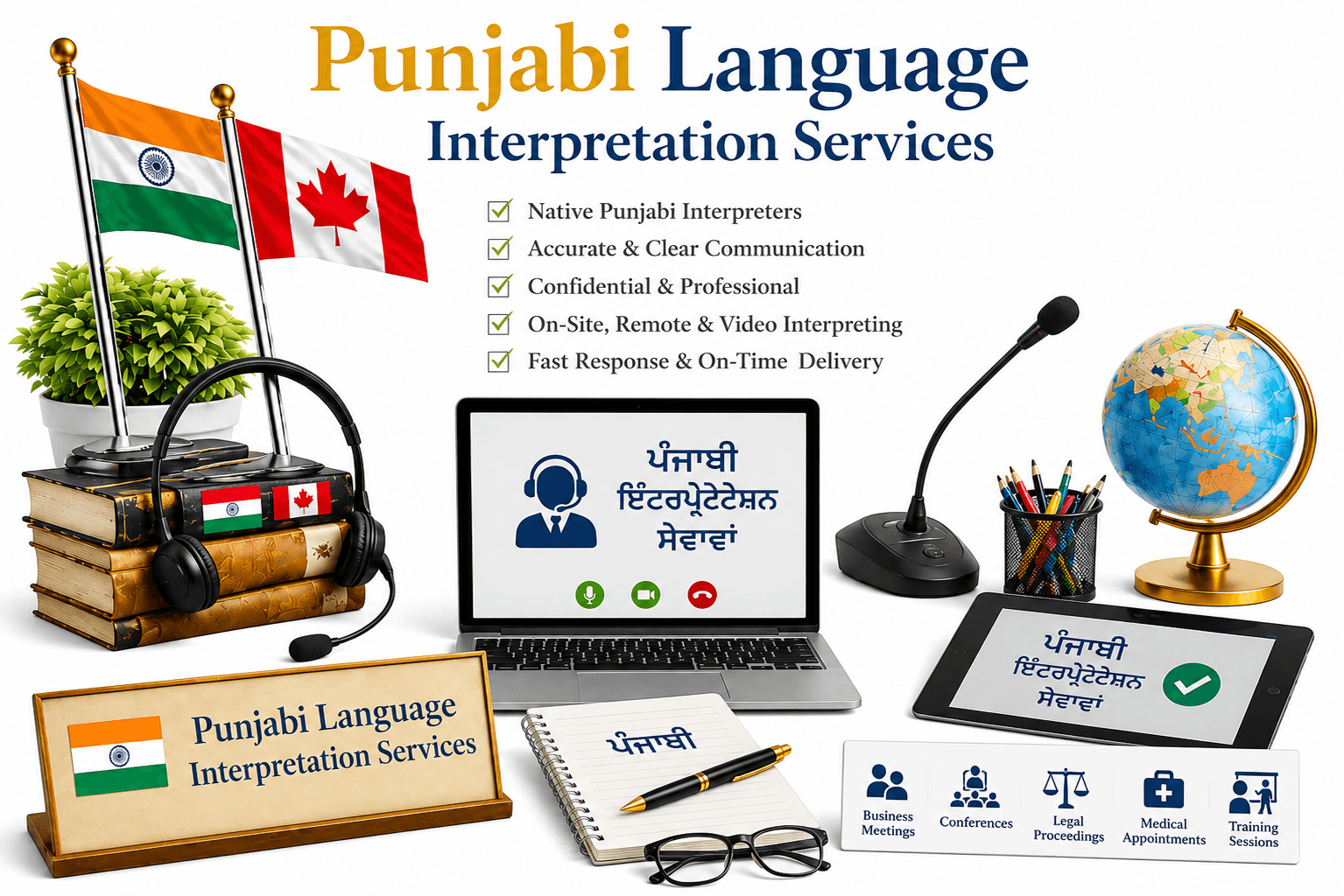 Professional Punjabi Language Interpretation Services for business meetings, conferences, legal proceedings, medical consultations, and multilingual communication.