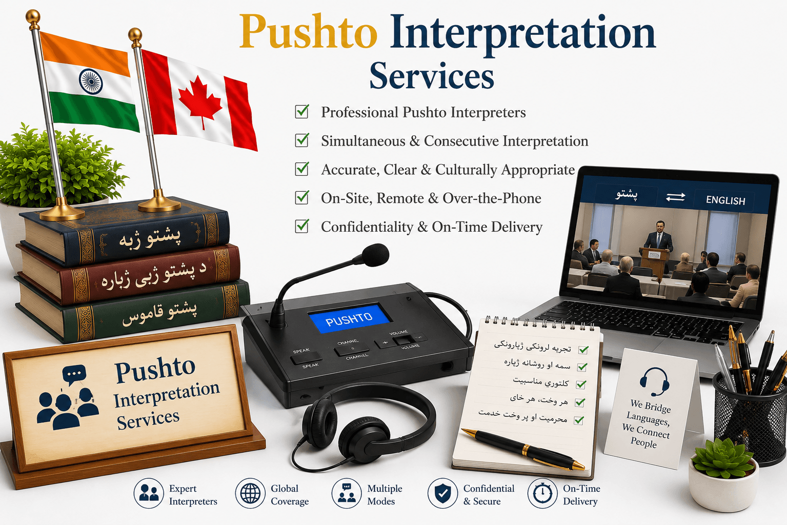 Professional Pushto Interpretation Services by Lingvopedia for business meetings, conferences, legal proceedings, medical consultations, and multilingual communication.
