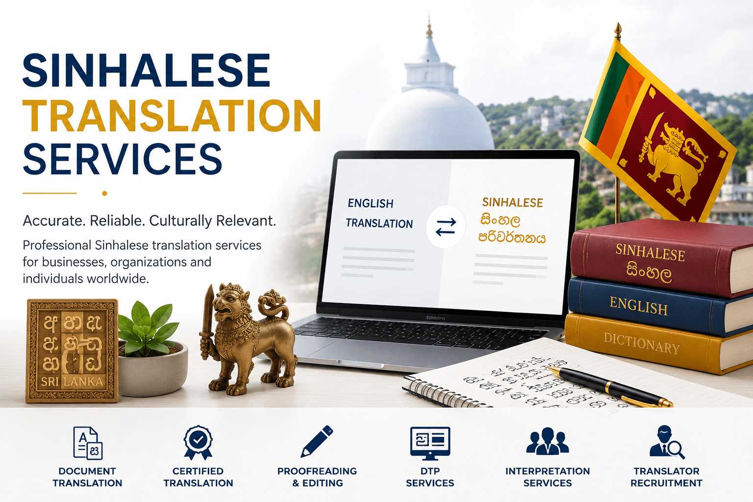 Professional Sinhalese Translation Services by native linguists for legal, medical, technical, business, and certified documents.
