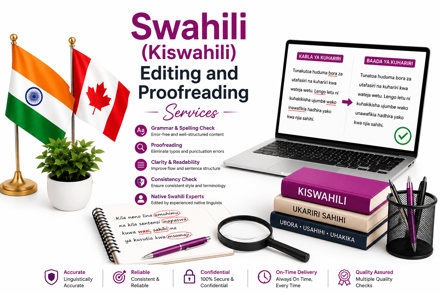 Professional Swahili (Kiswahili) Editing and Proofreading Services by native editors for legal, medical, technical, academic, website, and business documents.