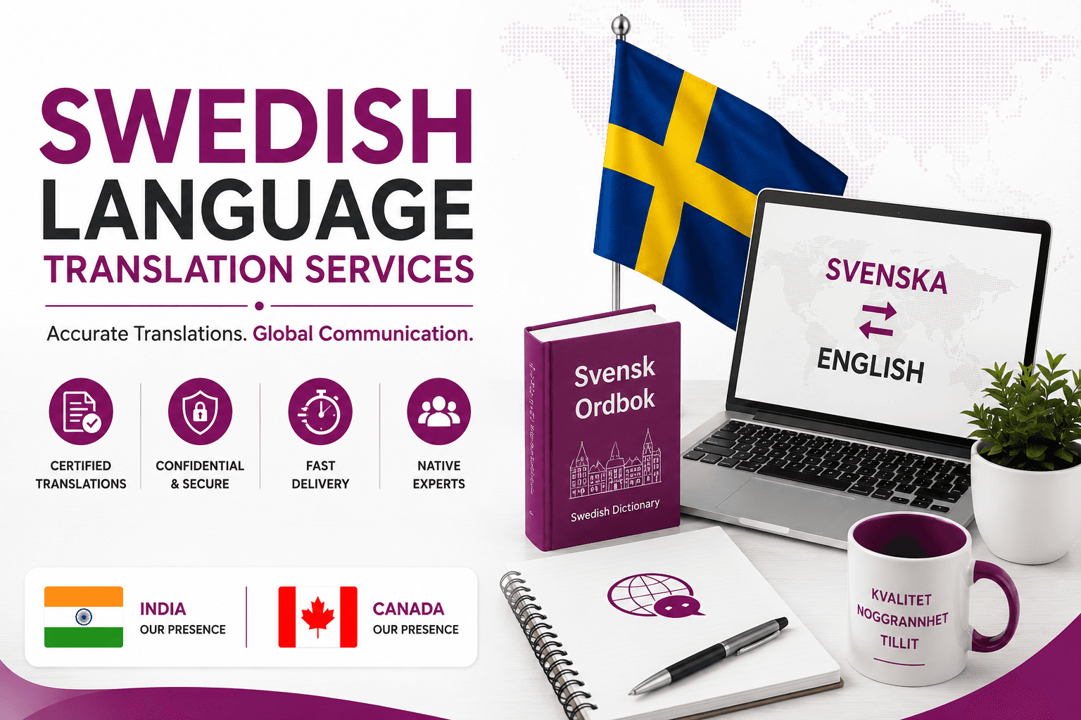 Professional Swedish Language Translation Services by Lingvopedia with native Swedish translators for certified document, legal, technical, medical, and business translations.