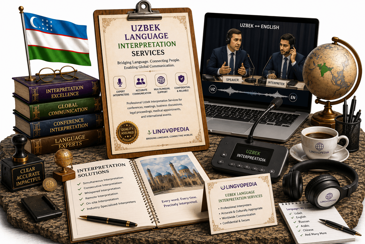 Professional Uzbek Language Interpretation Services for conferences, business meetings, legal, medical, technical, and multilingual communication by Lingvopedia