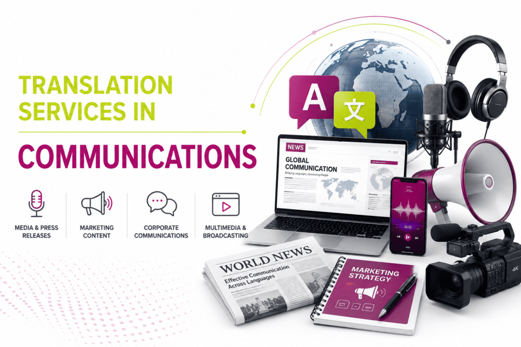 Translation Services in Communications for media, corporate communications, marketing content, public relations, broadcasting, and multilingual communication by Lingvopedia.