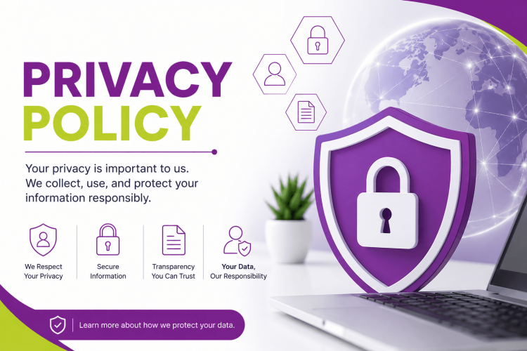 Privacy Policy banner by Lingvopedia highlighting data privacy, information security, and personal data protection.
